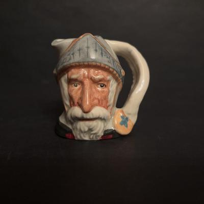 LOT 99: Royal Daulton Miniature Tobey Pitchers, Embossed Lightweight Brass Pitcher, England & Pewter Mugs