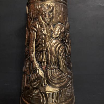 LOT 99: Royal Daulton Miniature Tobey Pitchers, Embossed Lightweight Brass Pitcher, England & Pewter Mugs