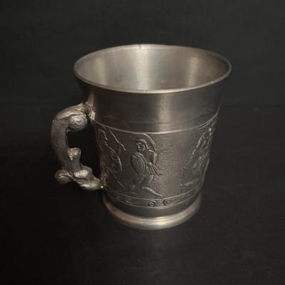 LOT 99: Royal Daulton Miniature Tobey Pitchers, Embossed Lightweight Brass Pitcher, England & Pewter Mugs