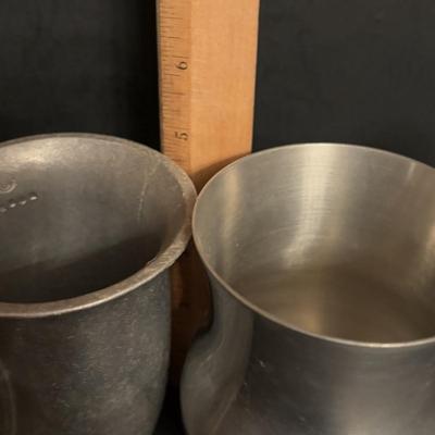 LOT 99: Royal Daulton Miniature Tobey Pitchers, Embossed Lightweight Brass Pitcher, England & Pewter Mugs