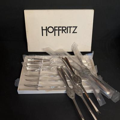 LOT 101: Vintage Dreizack Solingen Bar Tool Kit in Wooden Box, Trident Lobster Set, Godinger Serving Tongs, Hand Painted Crystal Bowl...