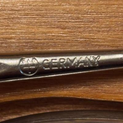 LOT 101: Vintage Dreizack Solingen Bar Tool Kit in Wooden Box, Trident Lobster Set, Godinger Serving Tongs, Hand Painted Crystal Bowl...