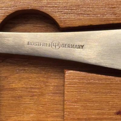 LOT 101: Vintage Dreizack Solingen Bar Tool Kit in Wooden Box, Trident Lobster Set, Godinger Serving Tongs, Hand Painted Crystal Bowl...