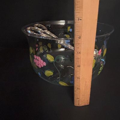 LOT 101: Vintage Dreizack Solingen Bar Tool Kit in Wooden Box, Trident Lobster Set, Godinger Serving Tongs, Hand Painted Crystal Bowl...