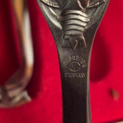 LOT 101: Vintage Dreizack Solingen Bar Tool Kit in Wooden Box, Trident Lobster Set, Godinger Serving Tongs, Hand Painted Crystal Bowl...