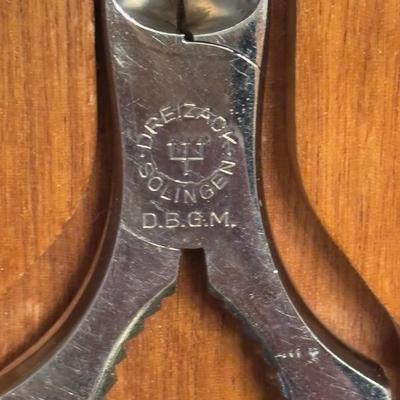 LOT 101: Vintage Dreizack Solingen Bar Tool Kit in Wooden Box, Trident Lobster Set, Godinger Serving Tongs, Hand Painted Crystal Bowl...