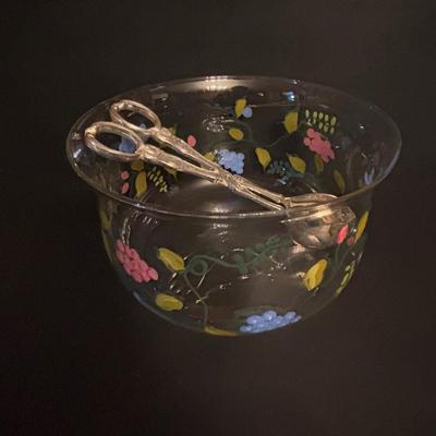 LOT 101: Vintage Dreizack Solingen Bar Tool Kit in Wooden Box, Trident Lobster Set, Godinger Serving Tongs, Hand Painted Crystal Bowl...