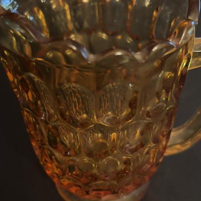 LOT 164: Collection of Vintage Amber & Marigold Glass: Footed Candy Dish, Thumb Print Sugar and Creamer Set Floral Candy Dishes