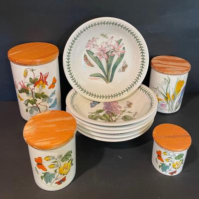 LOT 165: Portmeirion Botanic Garden Canister/Jars (4pcs) Set & Bowls (6pcs)