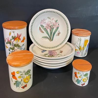 LOT 165: Portmeirion Botanic Garden Canister/Jars (4pcs) Set & Bowls (6pcs)