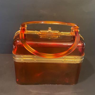 LOT 166: Stunning Tortoise Shell Lucite Box Purse w/Key- Made in France