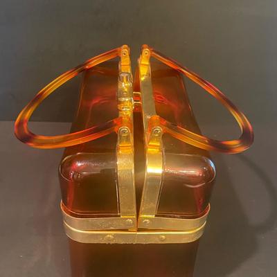 LOT 166: Stunning Tortoise Shell Lucite Box Purse w/Key- Made in France
