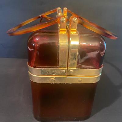 LOT 166: Stunning Tortoise Shell Lucite Box Purse w/Key- Made in France