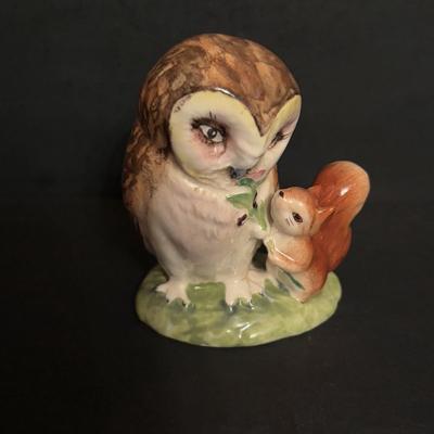 LOT 167: Andrea by Sadek "Elf Owl" & 1990 Owl Porcelain Figurines, Beatrice Potters Old Mr. Brown, Beswick England