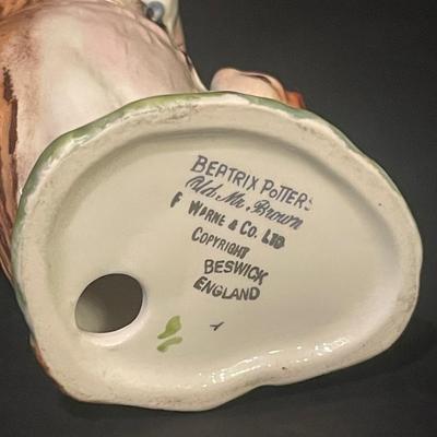 LOT 167: Andrea by Sadek "Elf Owl" & 1990 Owl Porcelain Figurines, Beatrice Potters Old Mr. Brown, Beswick England