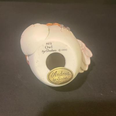 LOT 167: Andrea by Sadek "Elf Owl" & 1990 Owl Porcelain Figurines, Beatrice Potters Old Mr. Brown, Beswick England