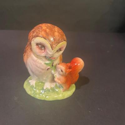 LOT 167: Andrea by Sadek "Elf Owl" & 1990 Owl Porcelain Figurines, Beatrice Potters Old Mr. Brown, Beswick England