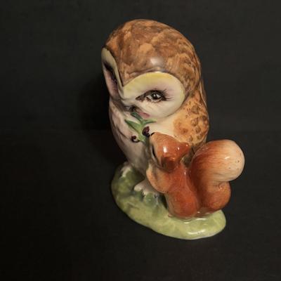 LOT 167: Andrea by Sadek "Elf Owl" & 1990 Owl Porcelain Figurines, Beatrice Potters Old Mr. Brown, Beswick England