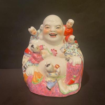 LOT 169: Asian Themed Collection: Ginger Jars, Laughing Buddha Figurine, Miniature Mah Jong Set, Miniature 4 Panel Screen & More