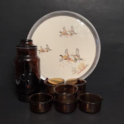 LOT 174: MCM Style Stainless Steel Fondue Set with 60 Inch Round Tablecloth and Matching Napkins (16 Inch Square) and More ...