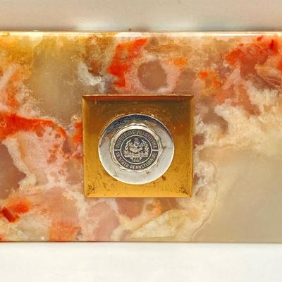 LOT 178: Vintage Desk Collection - Cross Pen / Pencil with Onyx / Stone Paper Holder, Pen Holder and Elephant Figurine