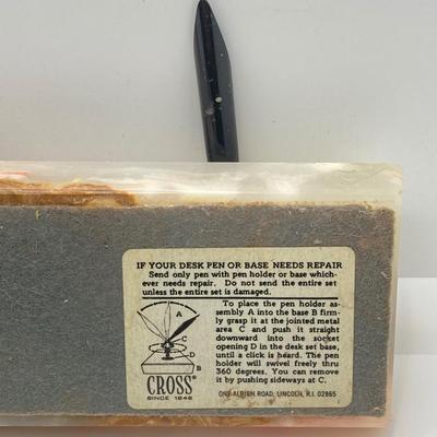 LOT 178: Vintage Desk Collection - Cross Pen / Pencil with Onyx / Stone Paper Holder, Pen Holder and Elephant Figurine