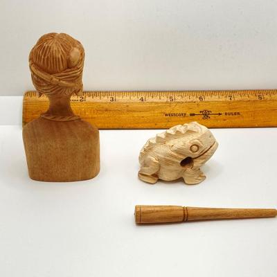 LOT 179: Hand Crafted Collection - The Metropolitan Museum of Art Prehistoric Bison Art, Fish Fossil, Percussion Frog, Carved Wood Decor...