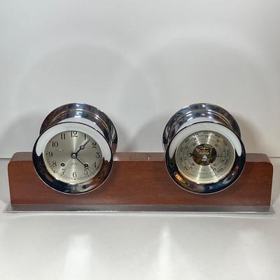 LOT 182: Seth Thomas Helmsman Chrome Ship’s Bell and Barometer Model # E537-007