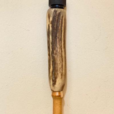 LOT 185: Vintage Knob Style w/Hidden Glass Flask/Vial Walking Stick/Cane & Unique Bamboo Style w/ Antler Handle Cane/Walking Stick
