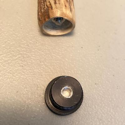 LOT 185: Vintage Knob Style w/Hidden Glass Flask/Vial Walking Stick/Cane & Unique Bamboo Style w/ Antler Handle Cane/Walking Stick