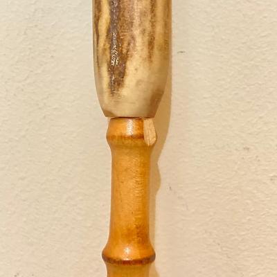 LOT 185: Vintage Knob Style w/Hidden Glass Flask/Vial Walking Stick/Cane & Unique Bamboo Style w/ Antler Handle Cane/Walking Stick