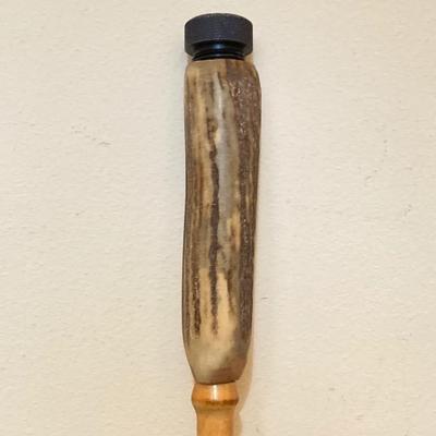 LOT 185: Vintage Knob Style w/Hidden Glass Flask/Vial Walking Stick/Cane & Unique Bamboo Style w/ Antler Handle Cane/Walking Stick