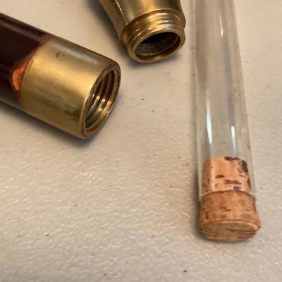 LOT 185: Vintage Knob Style w/Hidden Glass Flask/Vial Walking Stick/Cane & Unique Bamboo Style w/ Antler Handle Cane/Walking Stick