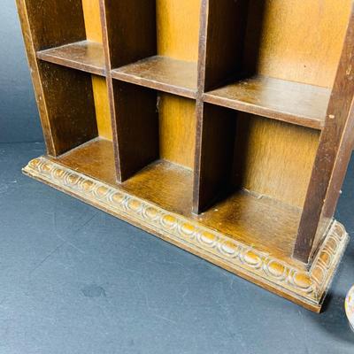 LOT:191: Wooden Display Case w/Asian Inspired Miniature Vases & Bottles and Painted Egg Shells and More