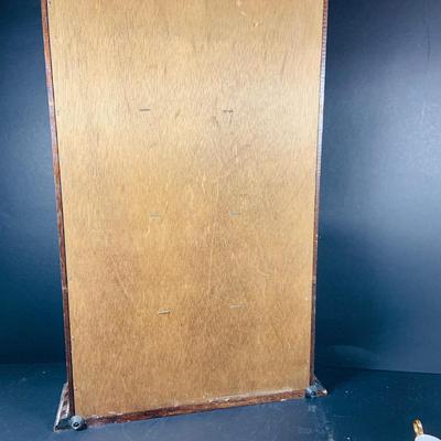 LOT:191: Wooden Display Case w/Asian Inspired Miniature Vases & Bottles and Painted Egg Shells and More