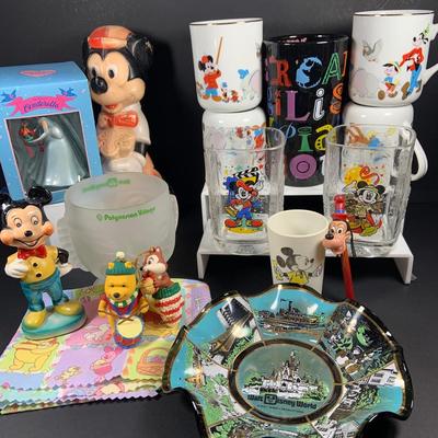 LOT:192: Large Assortment of Disney Collectables Including Glasses, Mugs, Ornaments, Toys and More