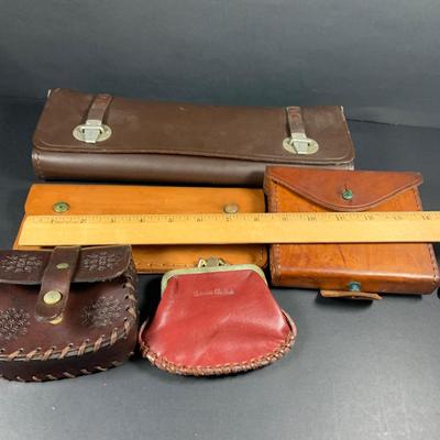 LOT:193: Collection of Hand Crafted Leather Pouches, Purses , Cases and More