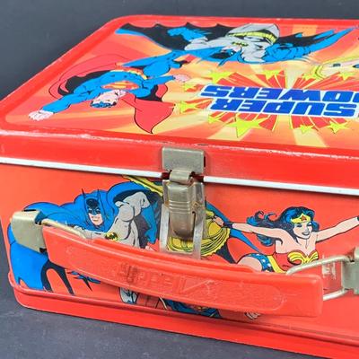 LOT:195: Aladdin "Super Powers" Metal Lunch Box with Superman, Batman and Wonder Woman - 1983