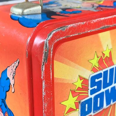 LOT:195: Aladdin "Super Powers" Metal Lunch Box with Superman, Batman and Wonder Woman - 1983