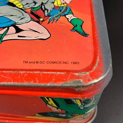 LOT:195: Aladdin "Super Powers" Metal Lunch Box with Superman, Batman and Wonder Woman - 1983