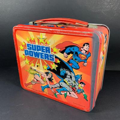 LOT:195: Aladdin "Super Powers" Metal Lunch Box with Superman, Batman and Wonder Woman - 1983