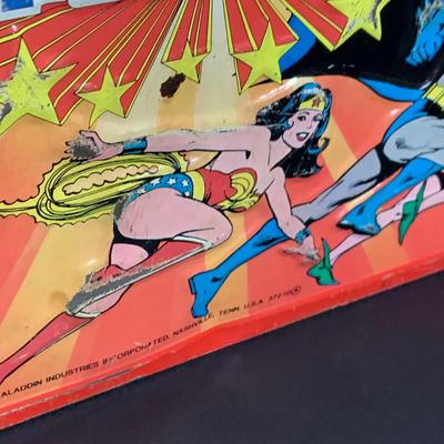 LOT:195: Aladdin "Super Powers" Metal Lunch Box with Superman, Batman and Wonder Woman - 1983