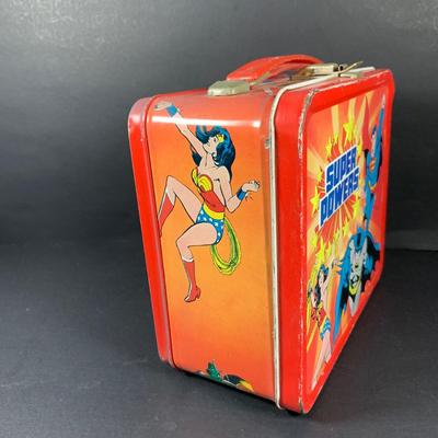 LOT:195: Aladdin "Super Powers" Metal Lunch Box with Superman, Batman and Wonder Woman - 1983