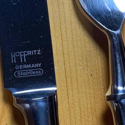 LOT:201: Wooden Chest Full of Hoffritz Cutlery Including Stag Handle Knives and More