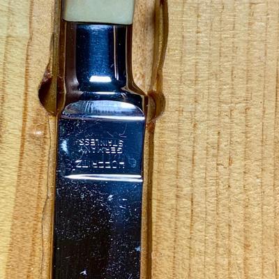 LOT:201: Wooden Chest Full of Hoffritz Cutlery Including Stag Handle Knives and More