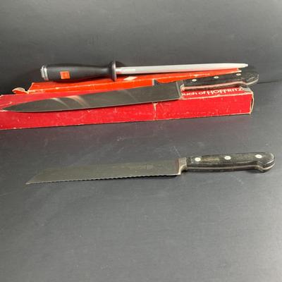 LOT:203: Collection of Knives and Cleavers and More Including Hoffritz Butcher's Knife and Cleaver and More