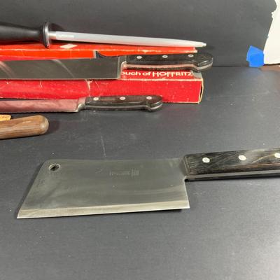 LOT:203: Collection of Knives and Cleavers and More Including Hoffritz Butcher's Knife and Cleaver and More