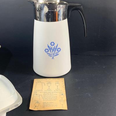 LOT:205: Corningware Blue Cornflower Baking Dishes and Coffee Pots