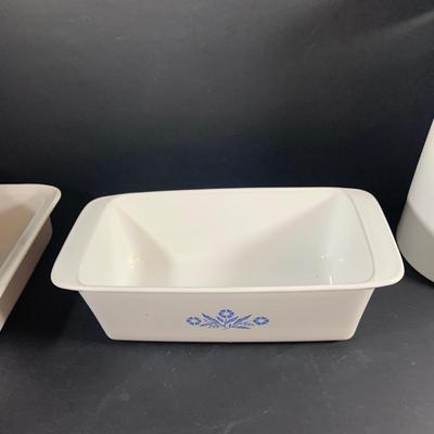 LOT:205: Corningware Blue Cornflower Baking Dishes and Coffee Pots