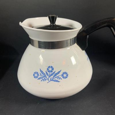 LOT:205: Corningware Blue Cornflower Baking Dishes and Coffee Pots